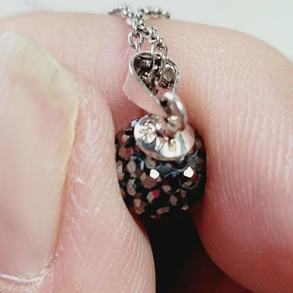 ATI 925 Indonesia Signed Sterling Silver Necklace Gunmetal Shambala Crystal Ball - Picture 6 of 11